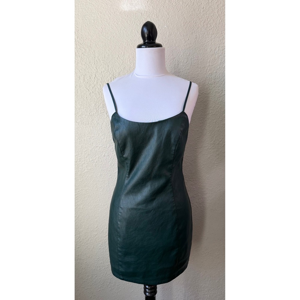 Lulus‎ Forest Green Vegan Leather Mini Dress Spaghetti Strap Bodycon Small